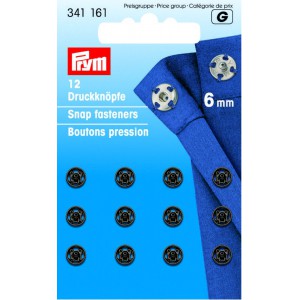 Trykknapper, 6 mm,12 stk sorte