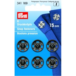 Trykknapper,15 mm, 6 stk sorte