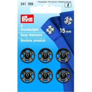 Trykknapper,15 mm, 6 stk sorte