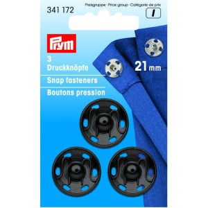 Trykknapper,21 mm, 3 stk sorte