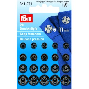 Trykknapper,6-11mm,20 stk sort