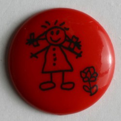 Barneknapp, 15mm m/jente,rød