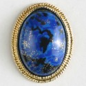 Gullknapp, 18mm oval, blå